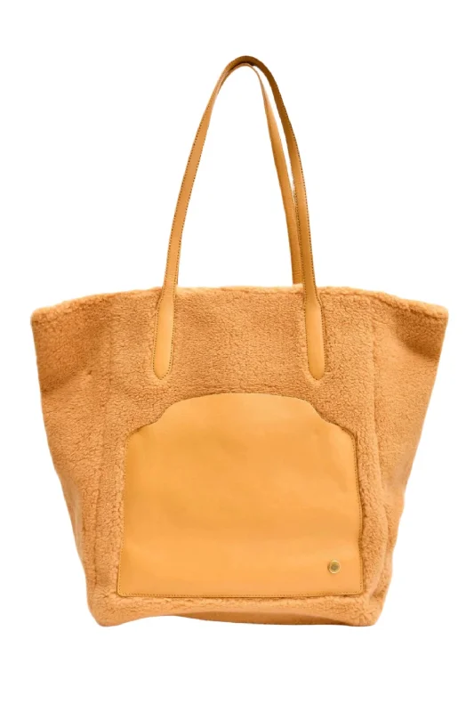 Loro Piana Mustard Yellow Shearling/Leather Large 'Sesia' Tote Bag