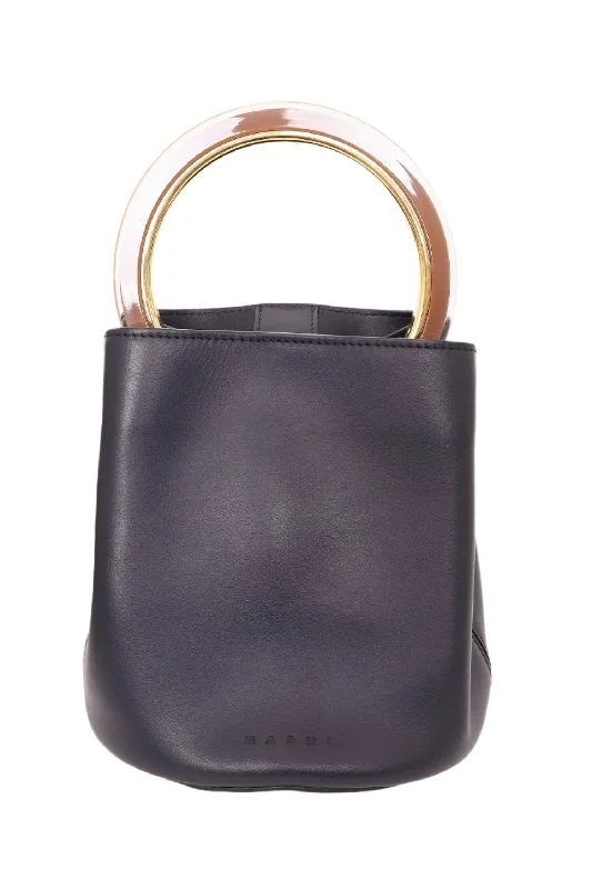 Marni Black Leather 'Pannier' Top Handle Bag With Strap + Pouch