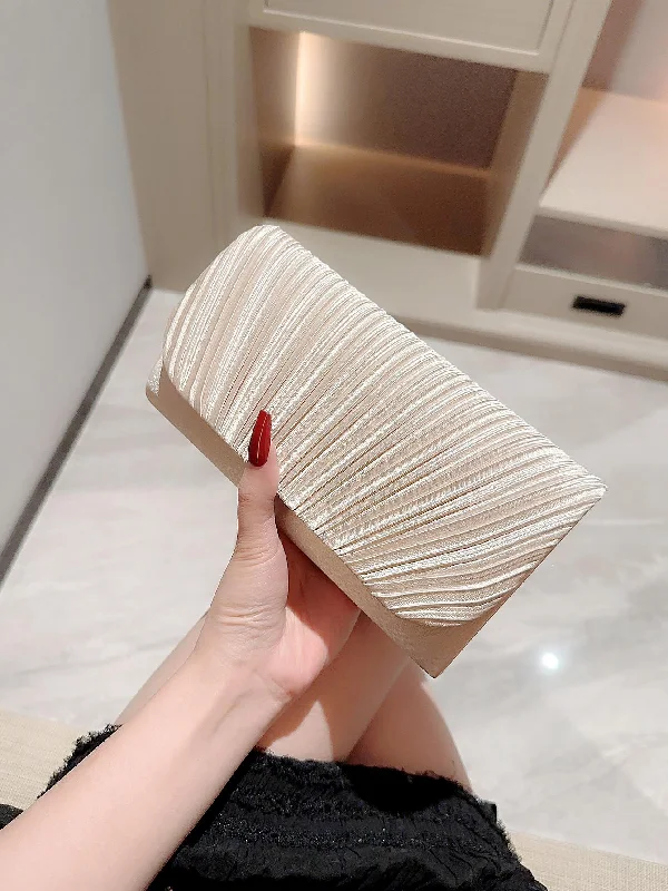 Mini Envelope Bag Ruched Detail Fashionable For Party Pleated Metal Chain Flap Clutch, Elegant Textured Party Purse, Classic Banquet Dinner Evening Bag