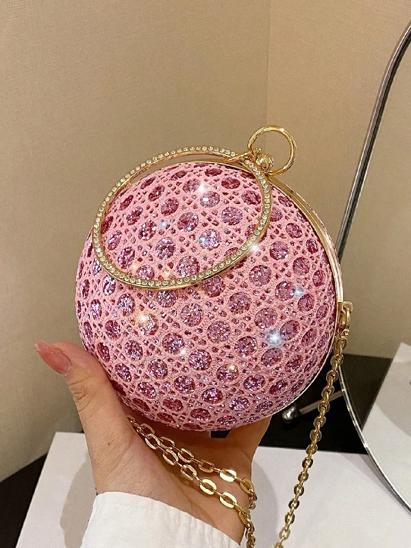 Mini Glittery Round Ball Handbag with Shiny Rhinestones