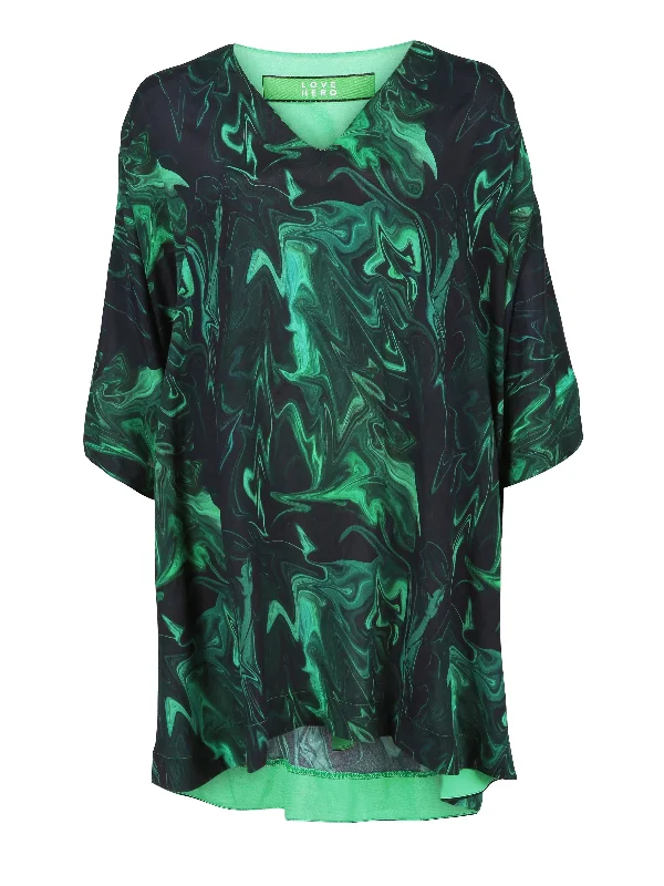 Sustainable Mini Kaftan in Green Swirl