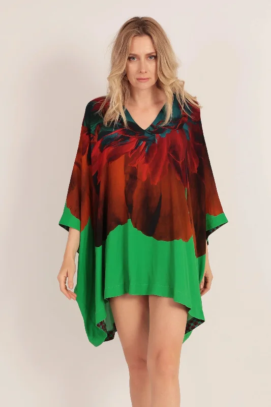 Eco-Friendly Mini Kaftan with Maxi Floral in Green Print