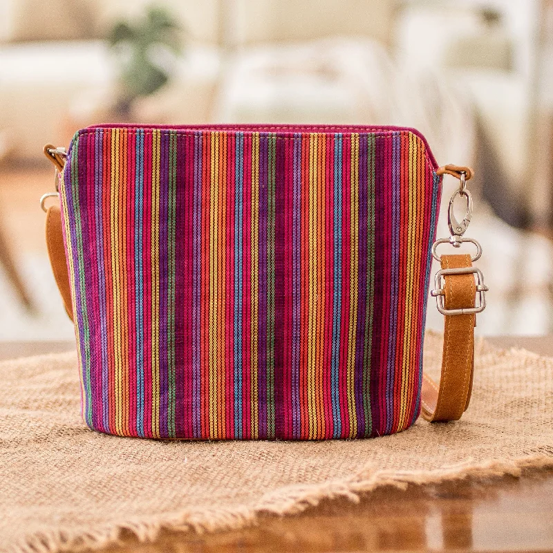 Multicolor Striped Cotton Sling Bag with a Leather Strap - Harmonious Shadows