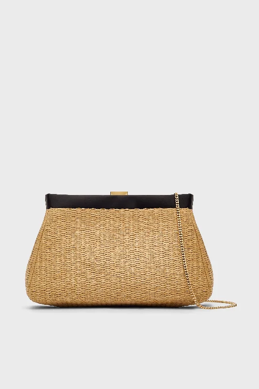 Natural Raffia and Black Cannes Clutch