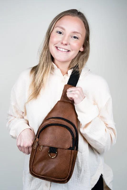 Brown Faux Leather Small Zoey Sling Bag