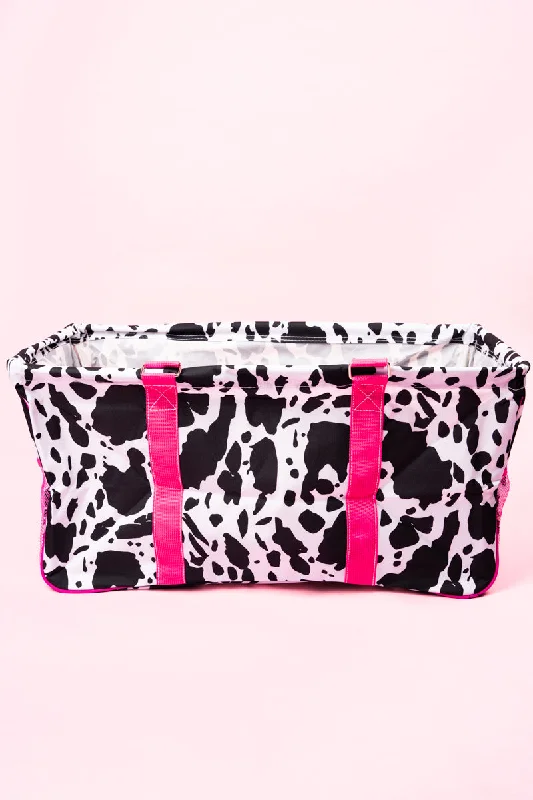 Deja Moo with Hot Pink Trim Collapsible Haul-It-All Basket with Mesh Pockets