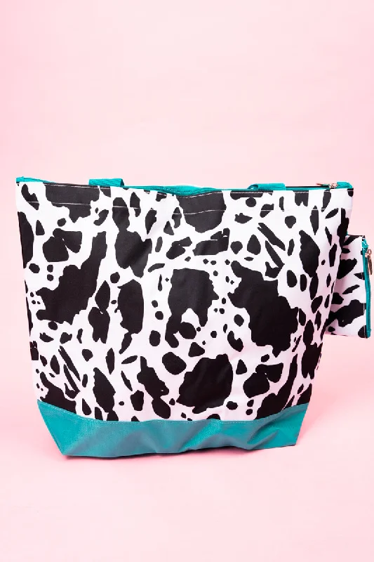 Deja Moo with Turquoise Trim Tote Bag