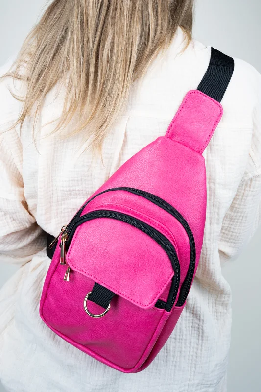 Hot Pink Faux Leather Small Zoey Sling Bag