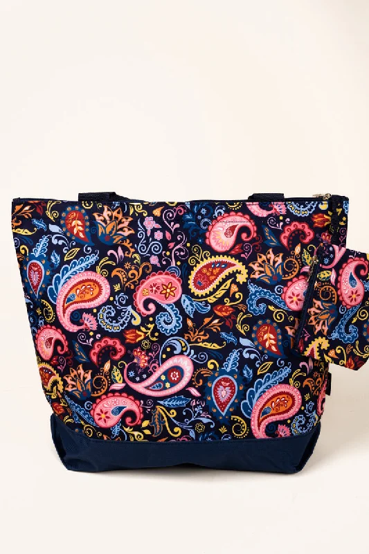 Paisley Pizzazz with Navy Trim Tote Bag