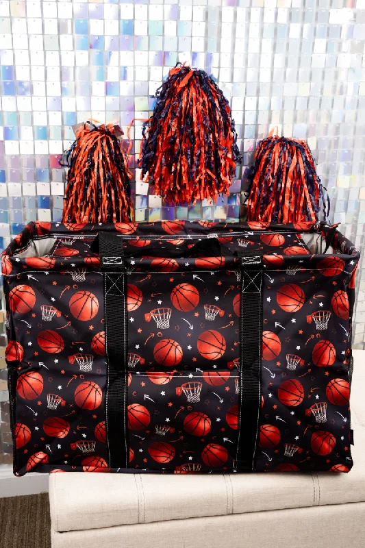 Shooting Hoops Collapsible Double Haul-It-All Basket with Mesh Pockets and Lid