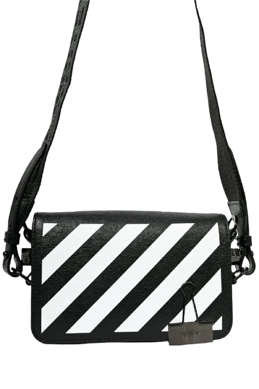 Off-White Black/White Stripe Leather Binder Clip Crossbody Bag