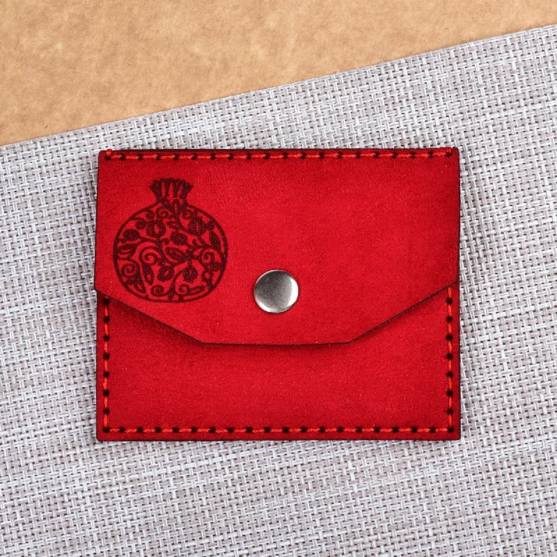 Pomegranate-Themed 100% Suede Card Holder in Red - Days of Passion