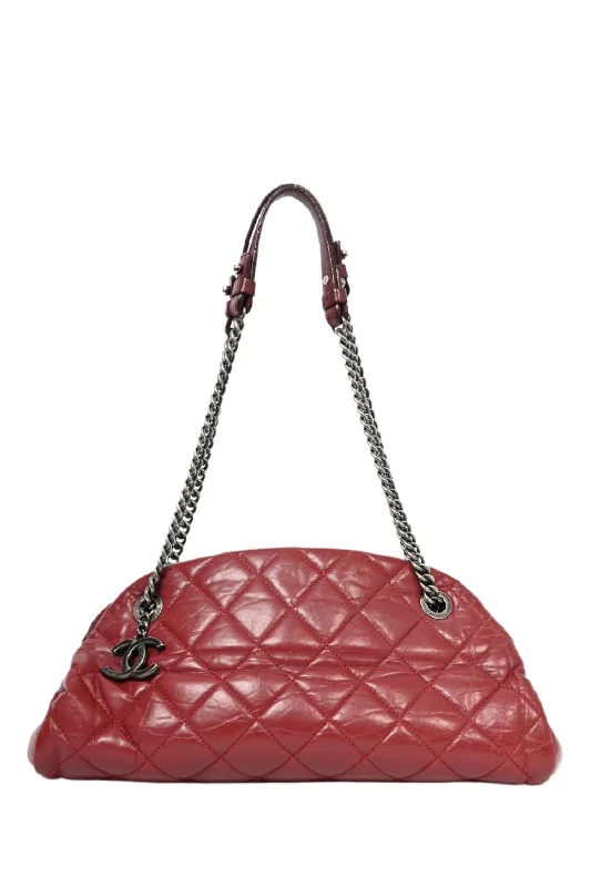 Pre-Loved Chanel™ 2012-13 Red Lambskin Large Just Mademoiselle Bowling Bag