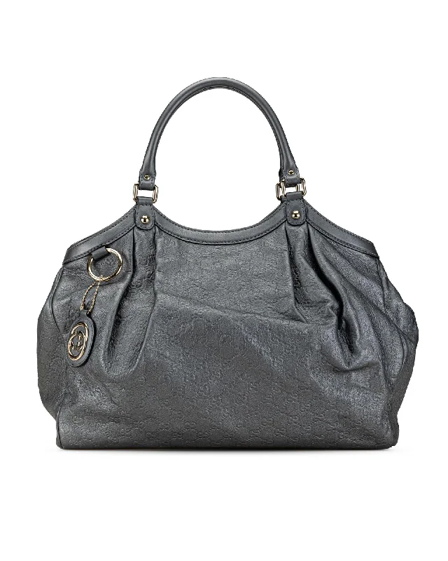 Embossed Leather Tote with Rolled Handles and Interior Zip Pocket