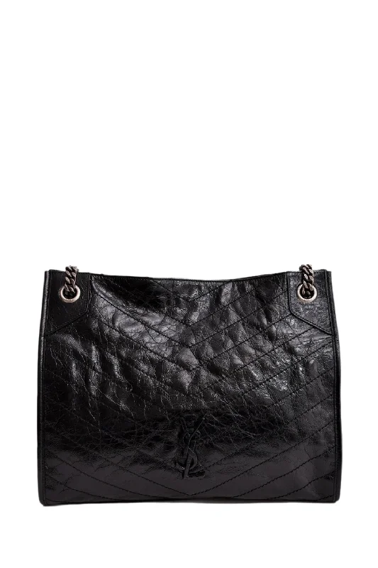 Saint Laurent Black Crinkled Leather Large Shoulder Bag