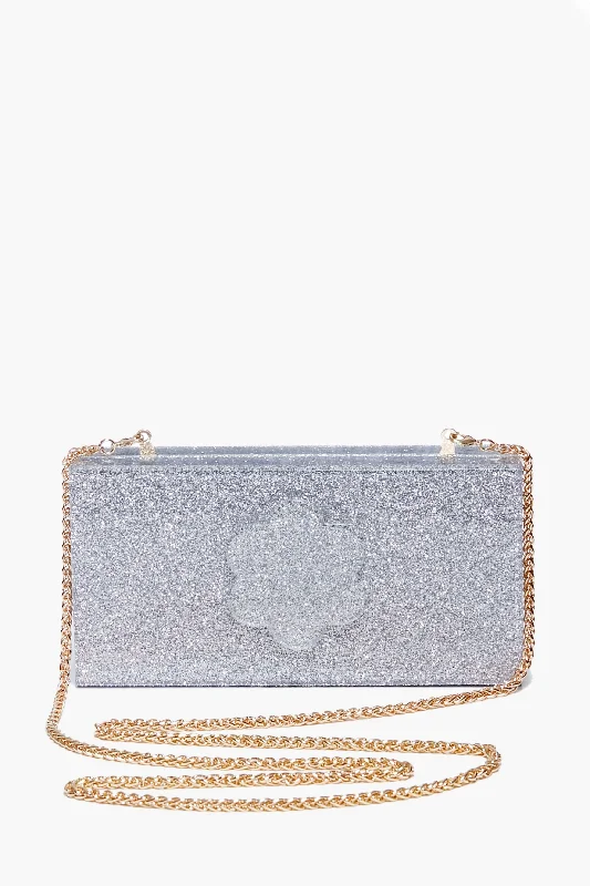 Silver Sparkle Flower Clutch