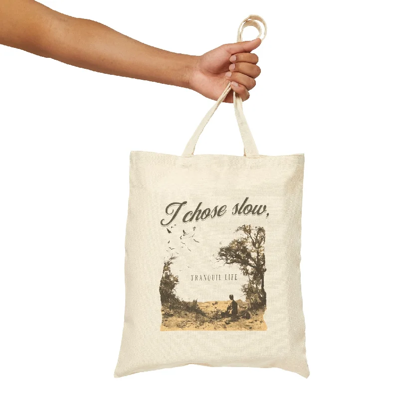 Slow tranquil life Cotton Canvas Tote Bag - EmpressKorea