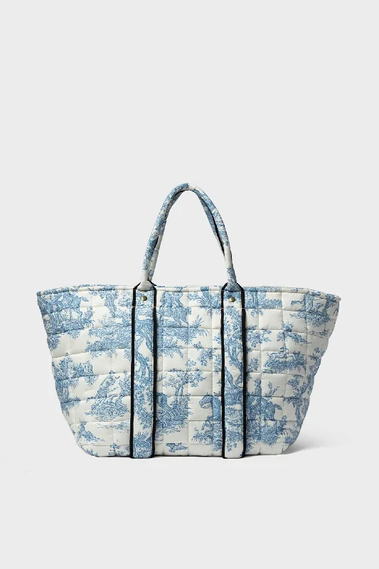 St. Calais Blue Quilted Linen Toile Giant Trop Avion with Pouchette