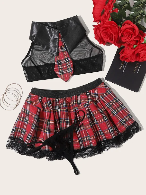 Tartan School Costume Set With Thong