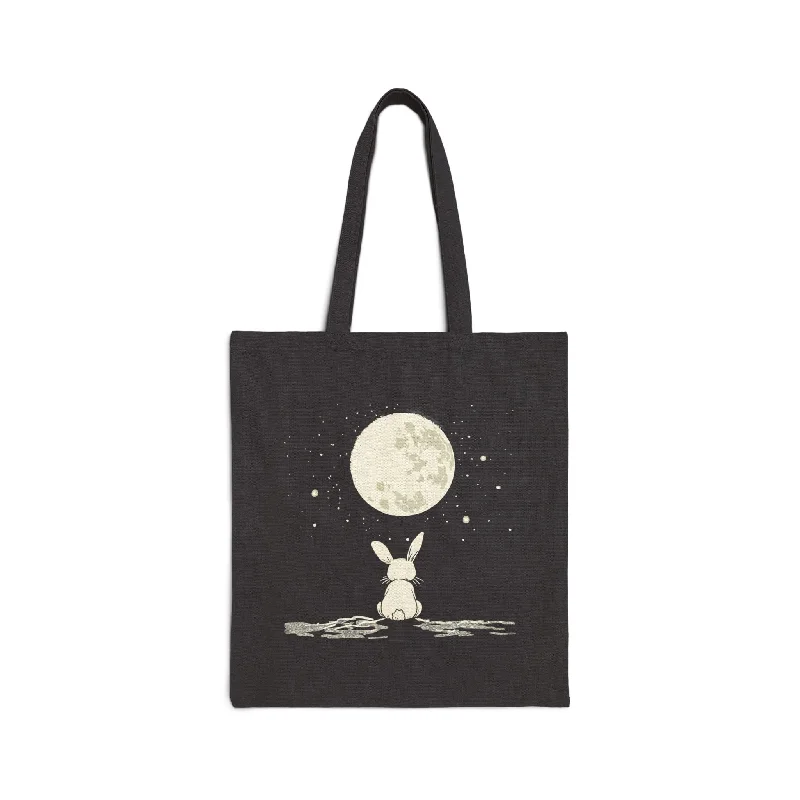 The rabbit looking at Earth from the moon Cotton Canvas Tote Bag - EmpressKorea