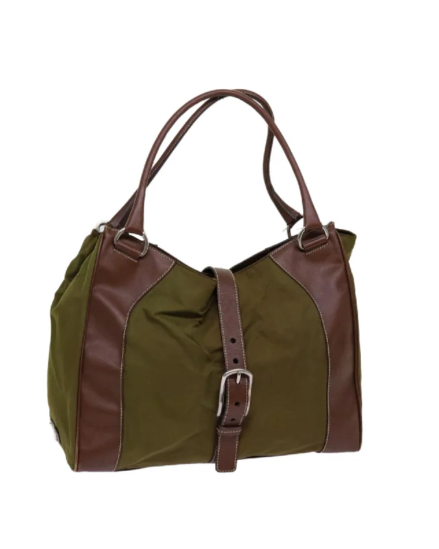 Nylon Tote Bag in Khaki by Italian Designer