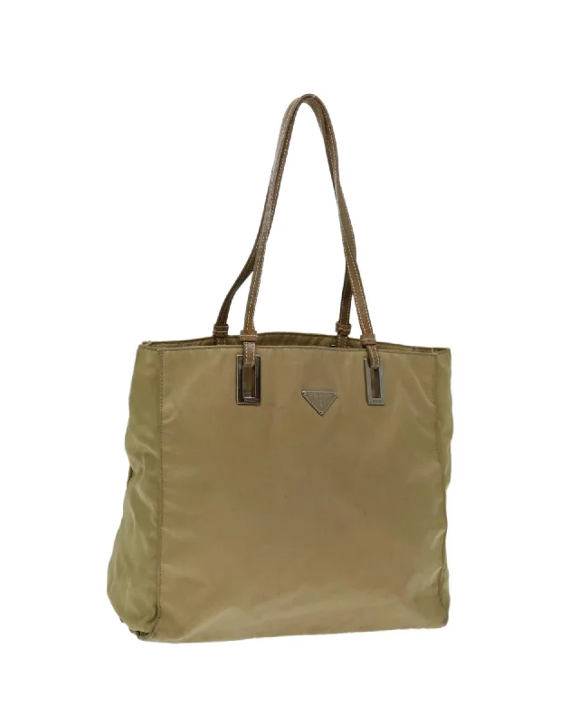 Beige Nylon Tote Bag with Accessory - Italian Made