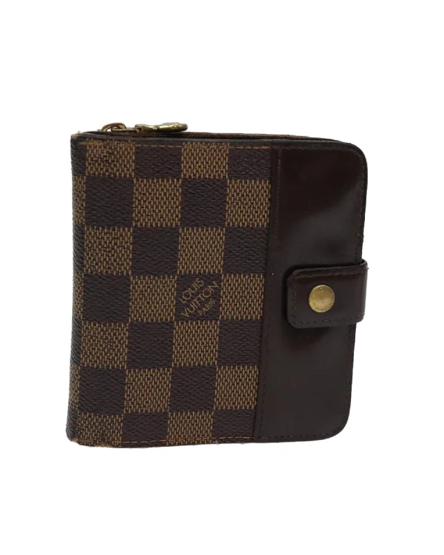 Compact Damier Ebene Canvas Wallet with Zipper Closure - Authentic LV