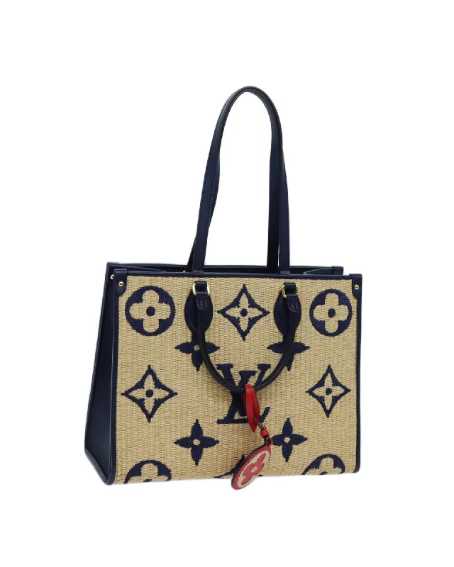 Monogram Raffia Tote Bag with Shoulder Strap and Handle