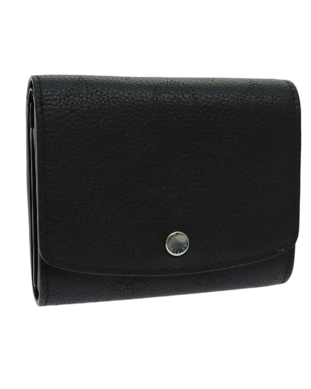 Black Leather Compact Wallet with Dust Bag and Box - French Made