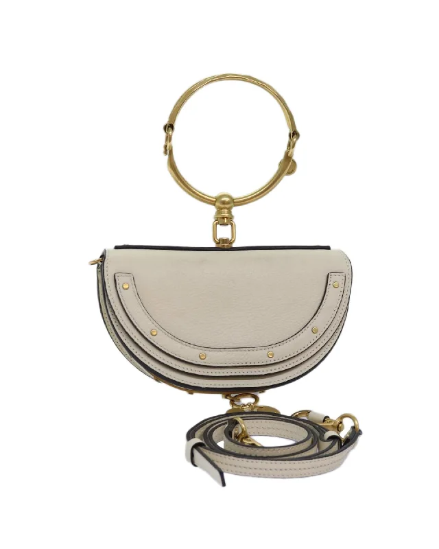 Cream Leather Shoulder Bag with Bracelet Handle - Authentic 70937