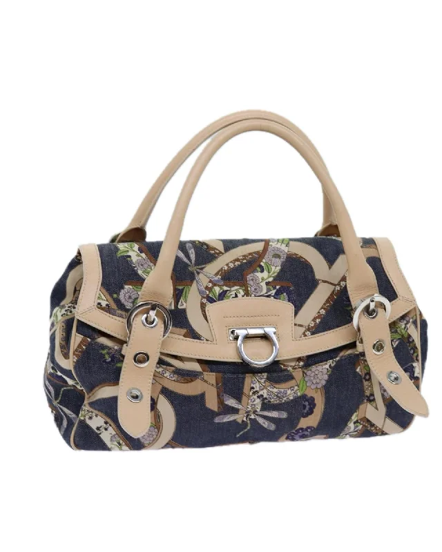 Navy Canvas Gancini Hand Bag by Italian Designer