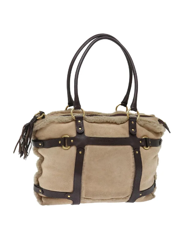 Beige Suede Hand Bag with Metal Fittings - Italian Made