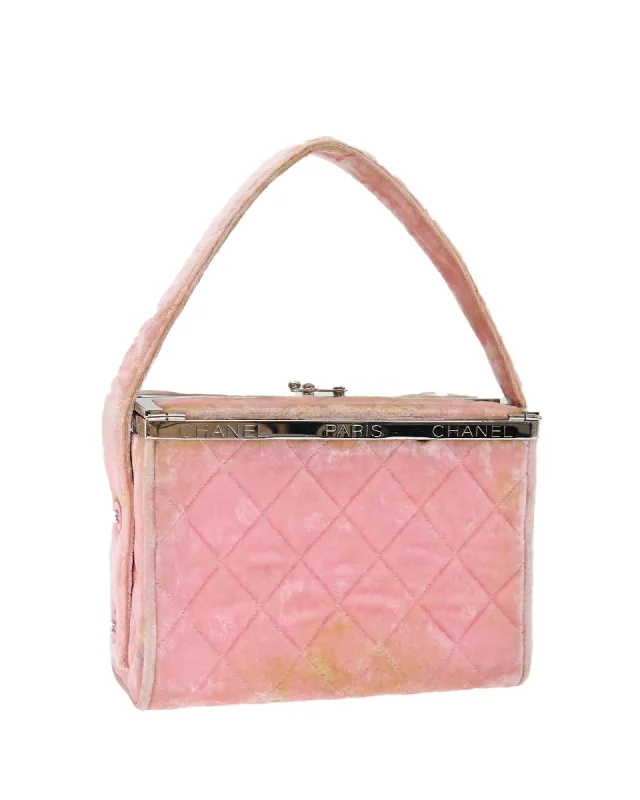 Authentic Pink Velor Matelasse Hand Bag with CC Logo