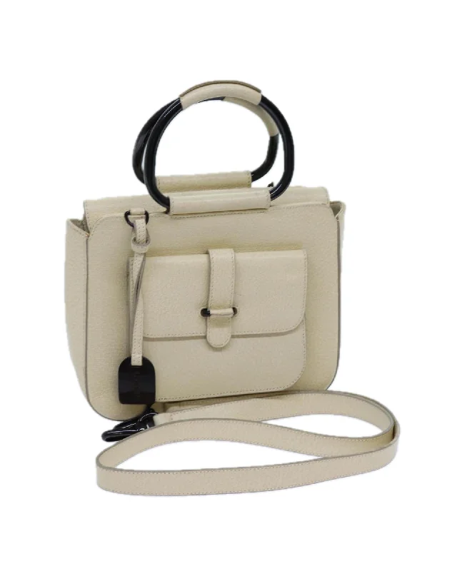 Leather 2way Hand Bag in Cream