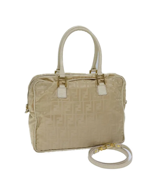 Canvas Hand Bag with Shoulder Strap - Beige