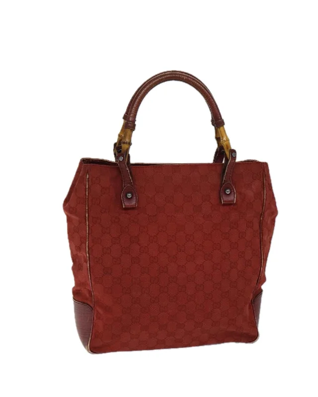 Canvas Bamboo Tote Bag with GG Print and Red Accents