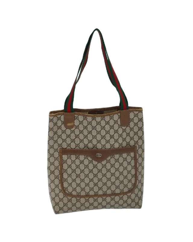 GG Supreme Web Tote Bag Beige Red PVC Leather/Canvas Italy