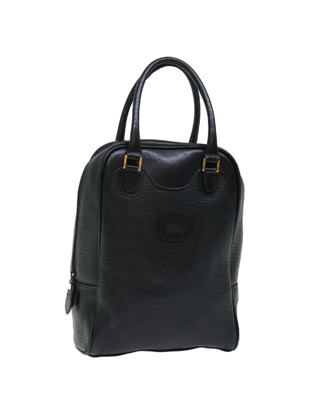 Black Leather Hand Bag with Burberrys Design