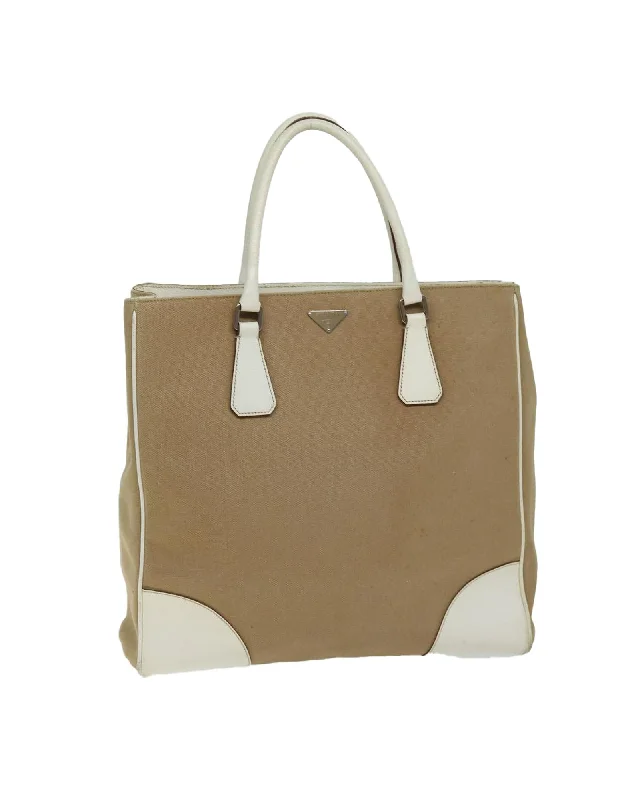 Beige Canvas Tote Bag with Accessories - Italian Made