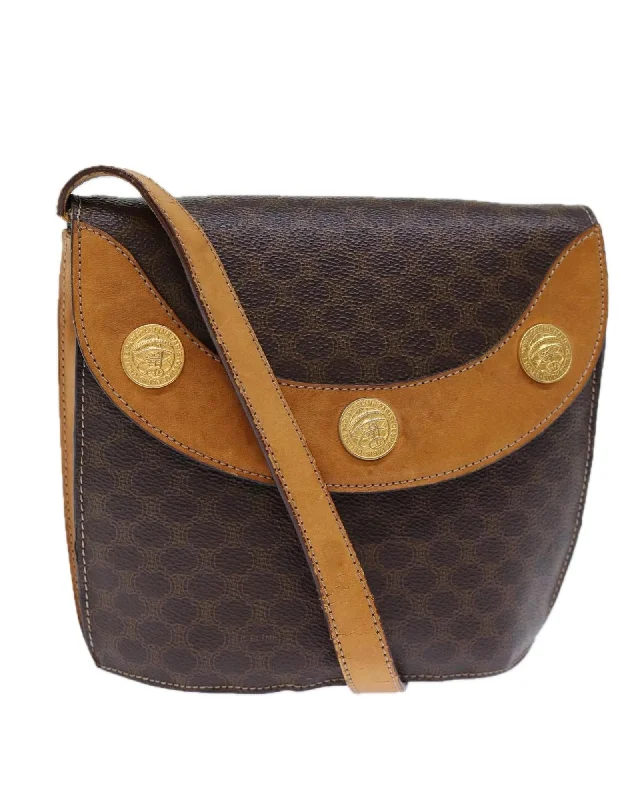 Brown Macadam Canvas Shoulder Bag with Shoulder Drop of 60-65cm