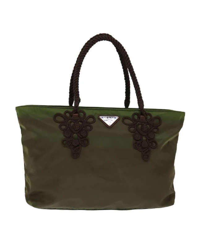 Khaki Nylon Tote Bag with Guarantee Card - Italian Made