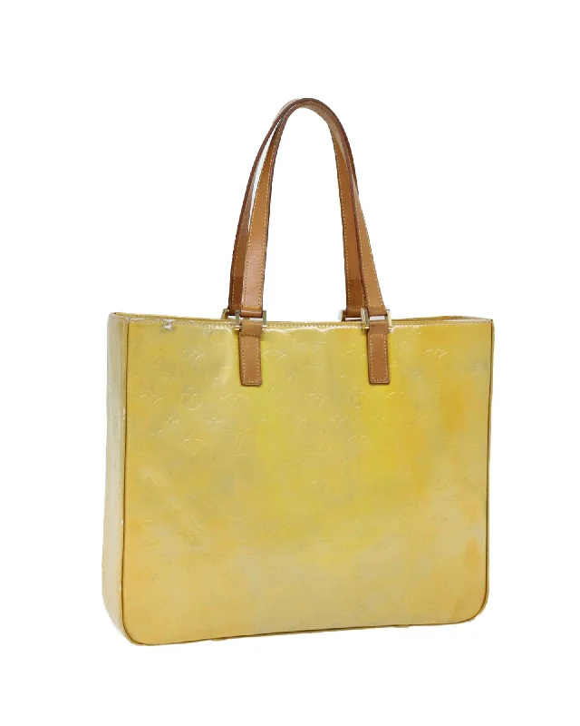 Patent Leather Tote Bag with Accessories and Surface Wear