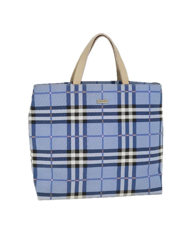 Blue Nylon Tote Bag with Nova Check Pattern - Authentic Designer Bag