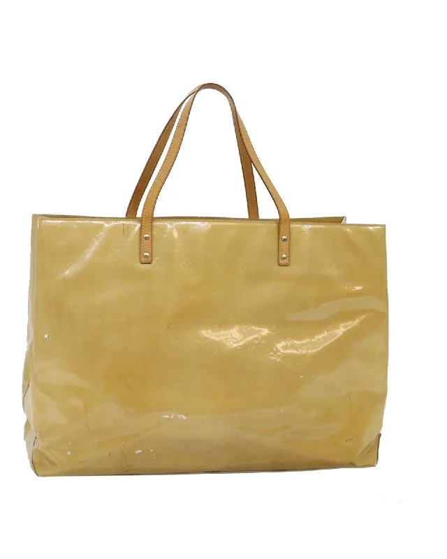 Beige Patent Leather Tote Bag - Large Size