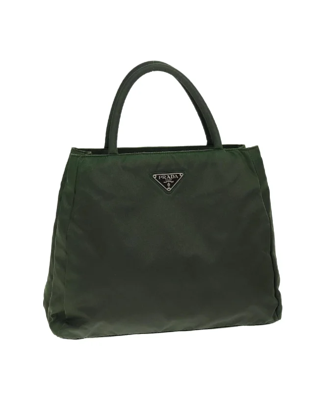 Khaki Nylon Hand Bag - Authentic Prada Designer Purse