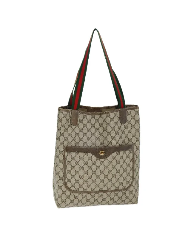 Beige and Red GG Supreme Web Tote Bag