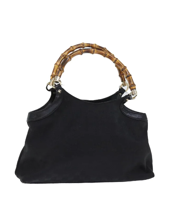 GG Canvas Black Hand Bag with Bamboo Handle