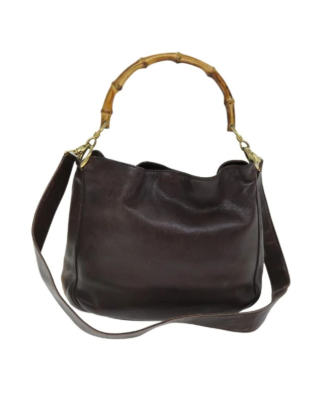 Leather Hand Bag with Bamboo Detailing - Shoulder Strap Included