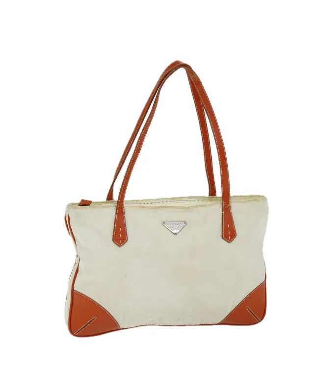 Beige and Orange Nylon Tote Bag with Handles - Italian-made