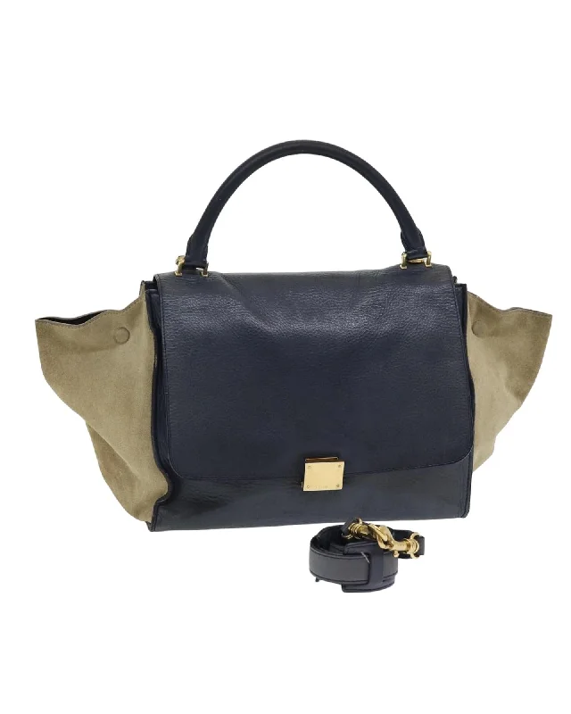 Trapeze Leather Suede Hand Bag with Shoulder Strap